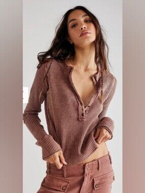 FP One Colt Cropped Waffle Knit Thermal In Venetian Red